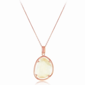 Sterling Silver Rose GP Champagne Oval Cat's Eye Necklace