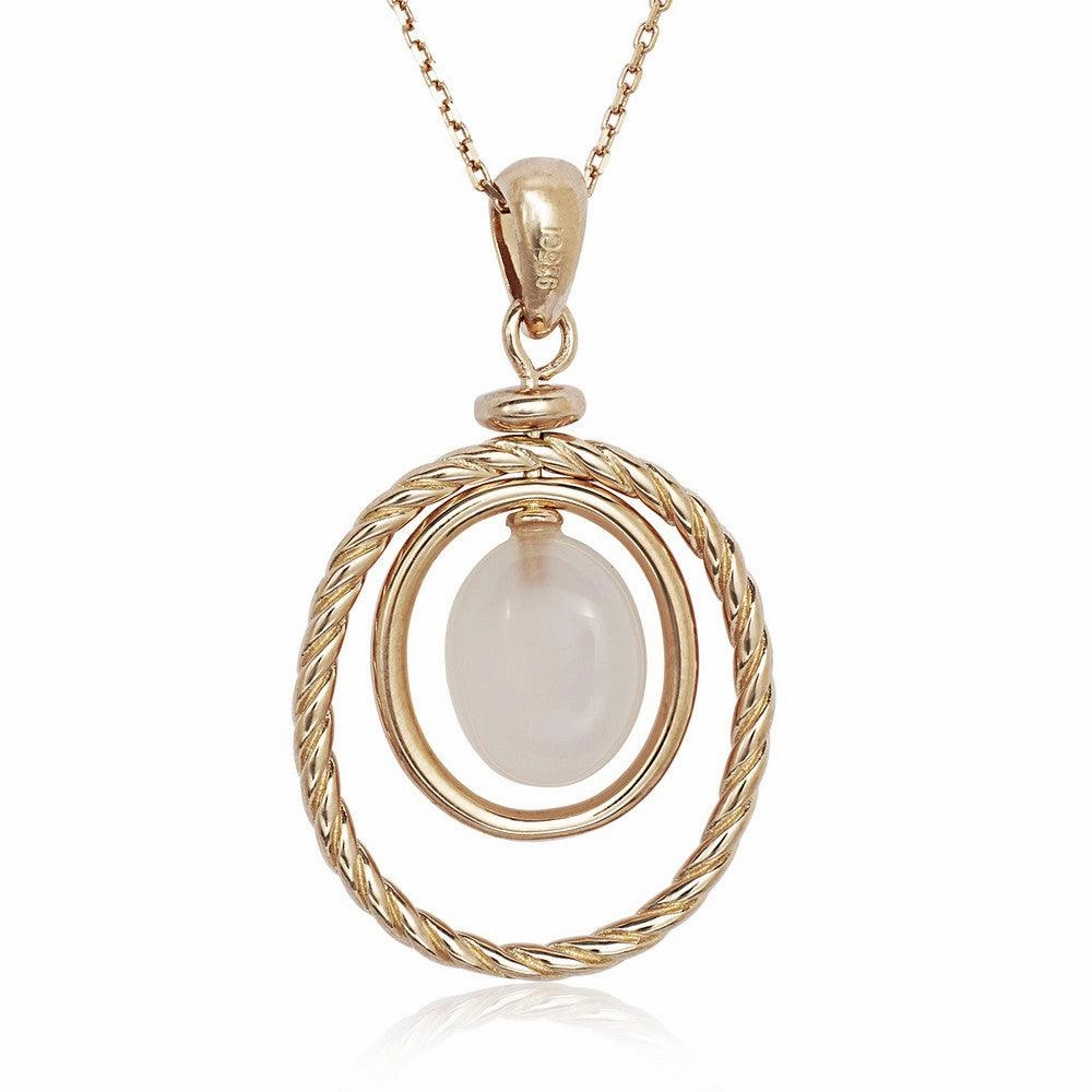 Sterling Silver Rose GP Double Oval Rose Quartz Necklace
