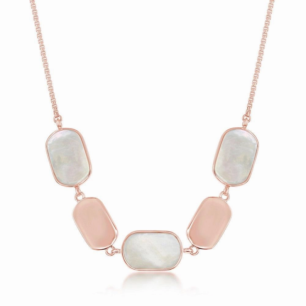 Sterling Silver Rose GP Polished and Pink MOP Necklace