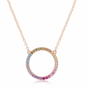 Sterling Silver Rose GP Rainbow CZ Circle of Life Necklace
