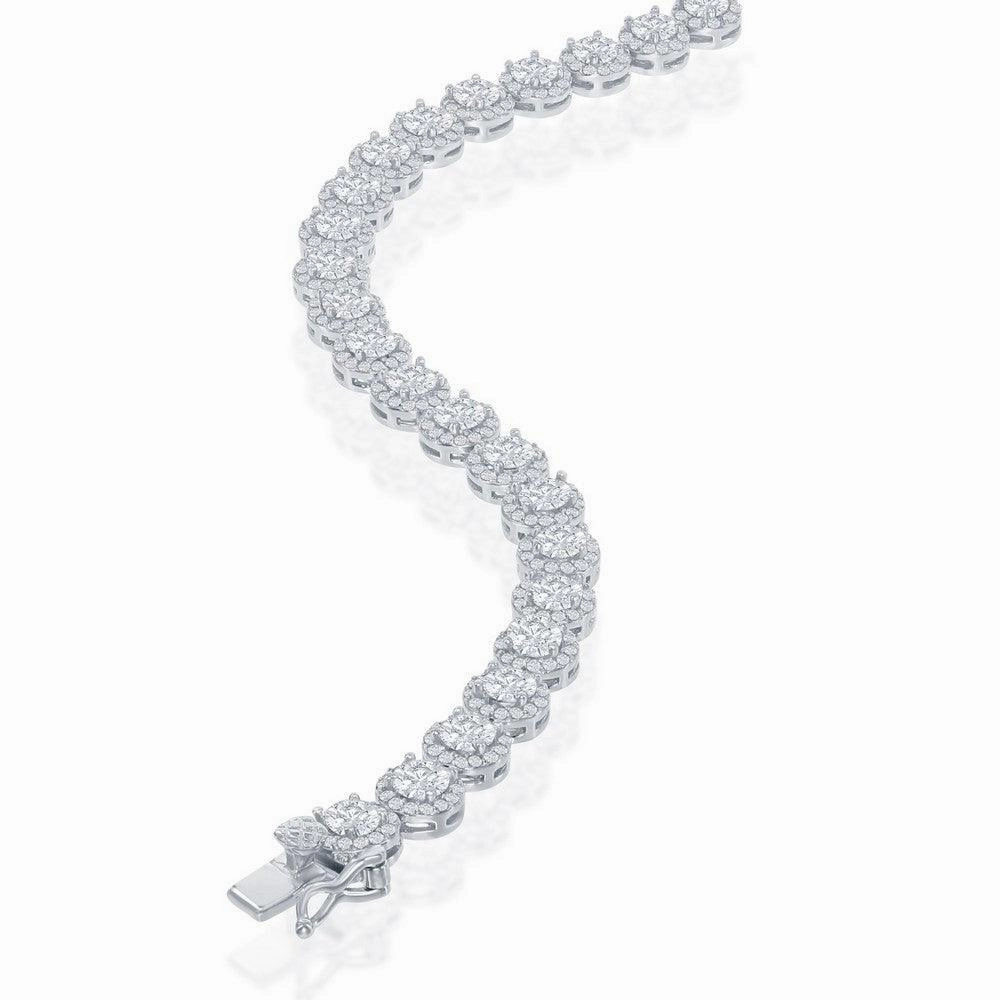 Sterling Silver Round Halo Cubic Zirconia Tennis Necklace