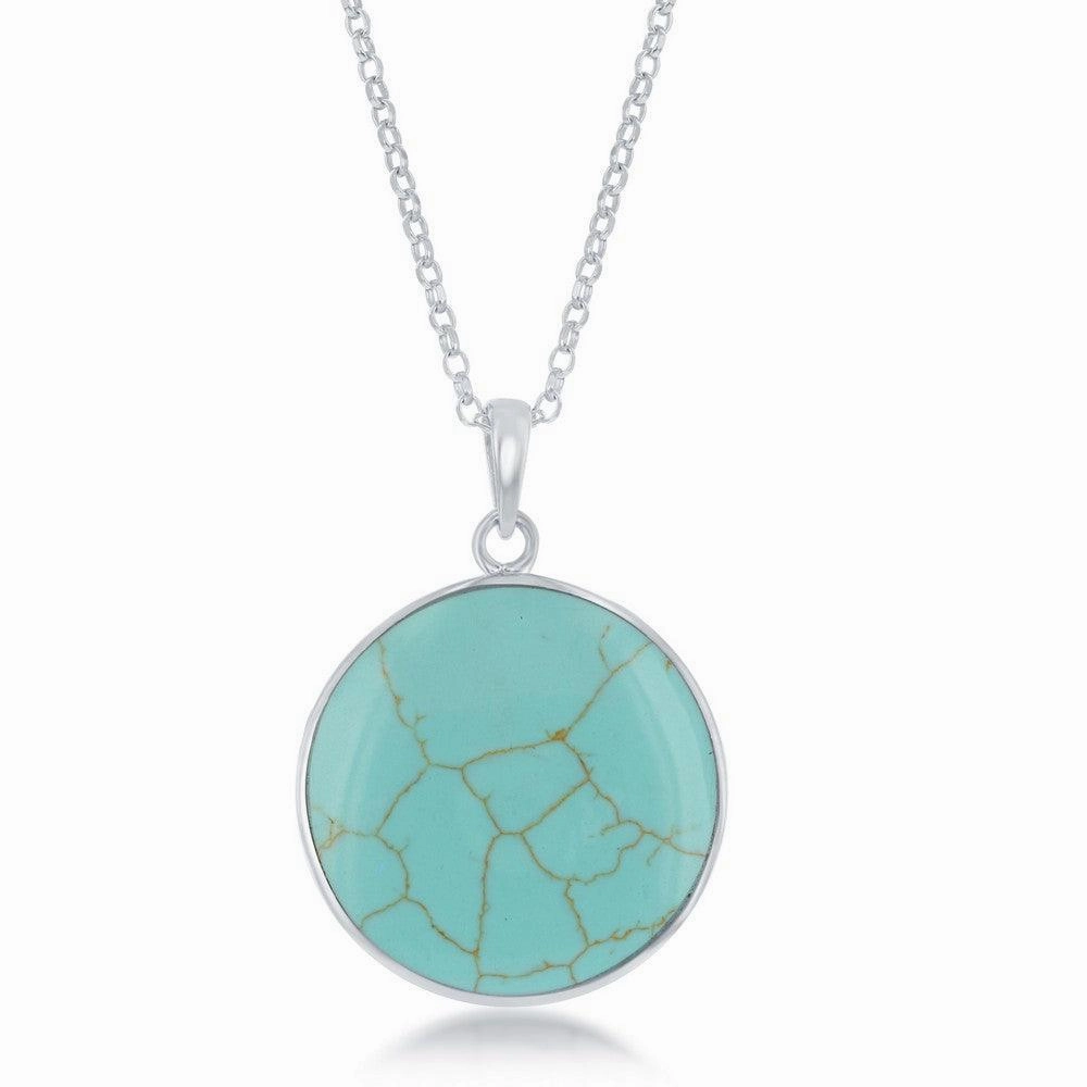 Sterling Silver Round Turquoise Pendant Chain