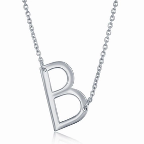 Sterling Silver Sideways B Initial Necklace