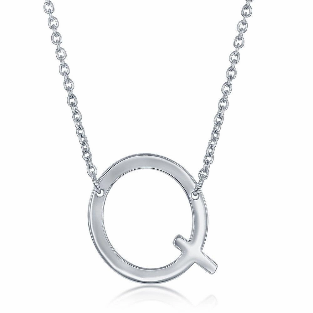 Sterling Silver Sideways Q Initial Necklace