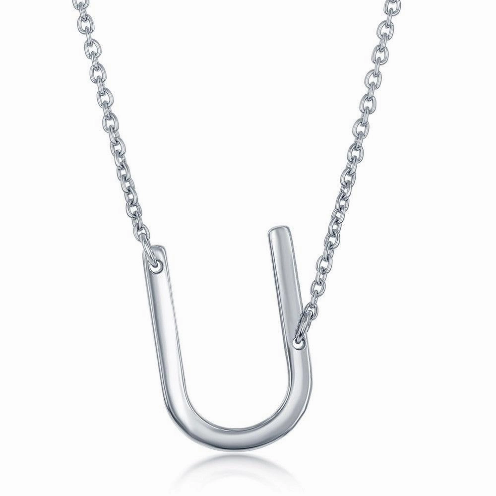 Sterling Silver Sideways U Initial Necklace