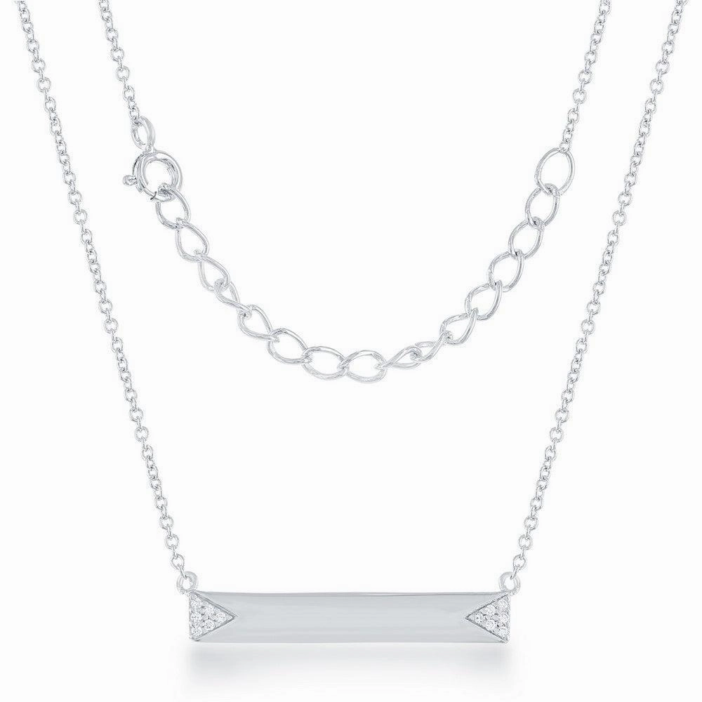 Sterling Silver Small Bar with CZ Edges Bar Necklace