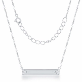 Sterling Silver Small Bar with CZ Edges Bar Necklace