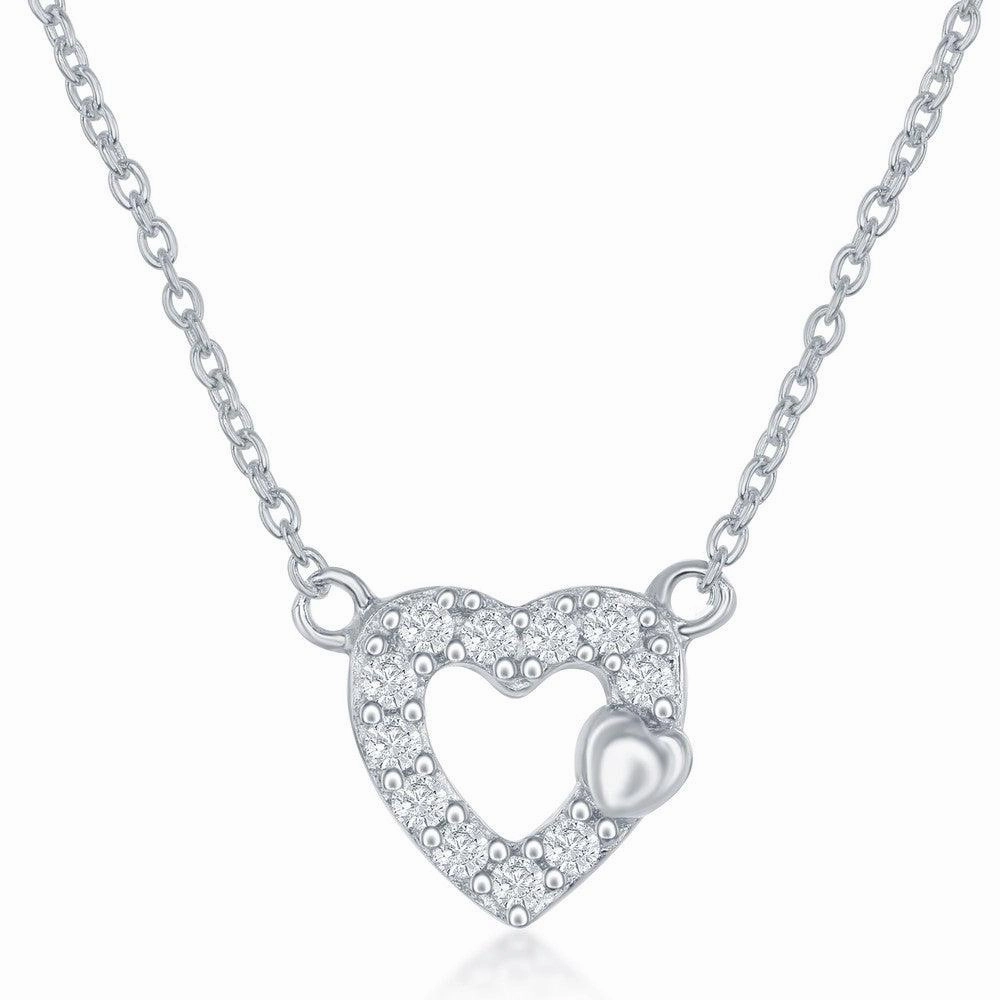 Sterling Silver Small Open CZ Heart Necklace and Earrings Set