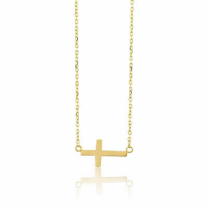 Sterling Silver Small Sideways Cross Necklace - Gold Plated