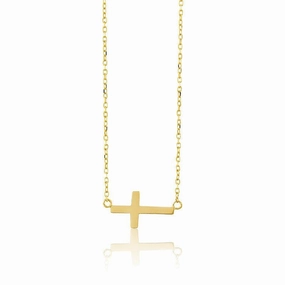 Sterling Silver Small Sideways Cross Necklace - Gold Plated