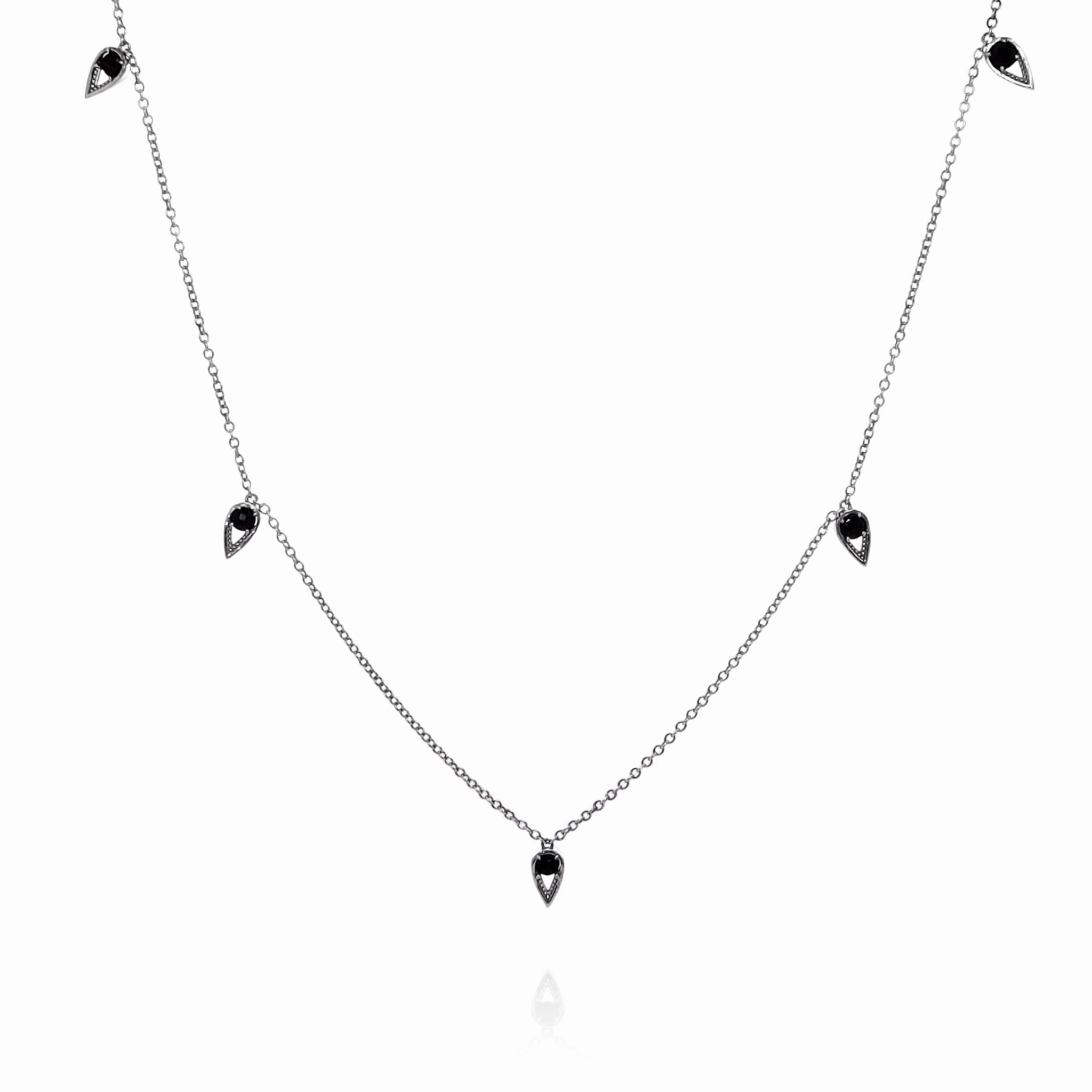 Tacori Sterling Silver Faceted Onyx Bead Station Necklace