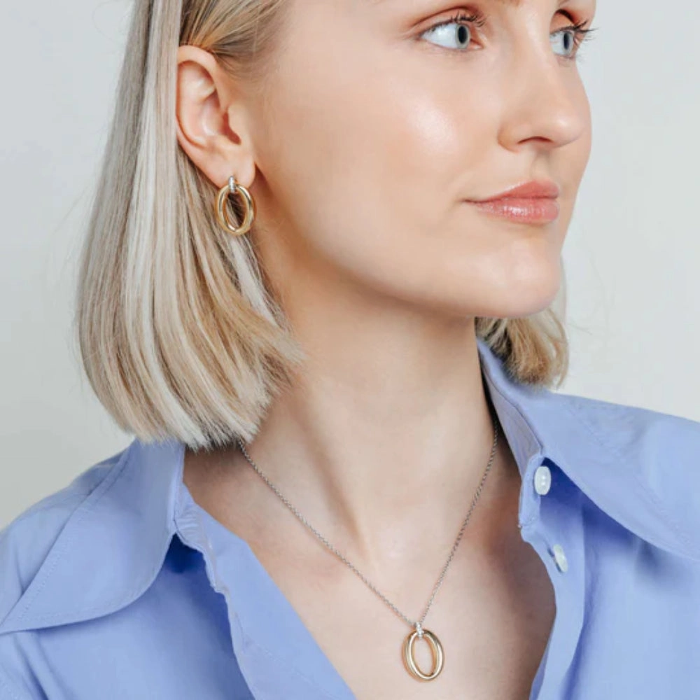 Ti Sento Two-Tone Oval Drop Pendant Necklace