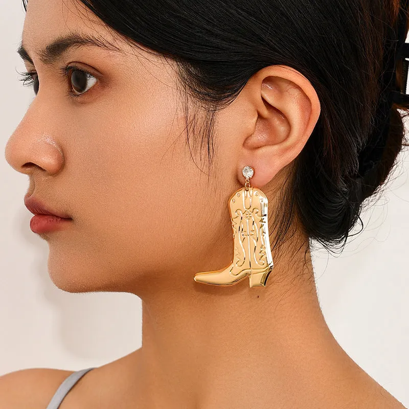Wholesale 1 Pair Fashion Creative Metal Western Cowboy Boots Pendant Women Earrings