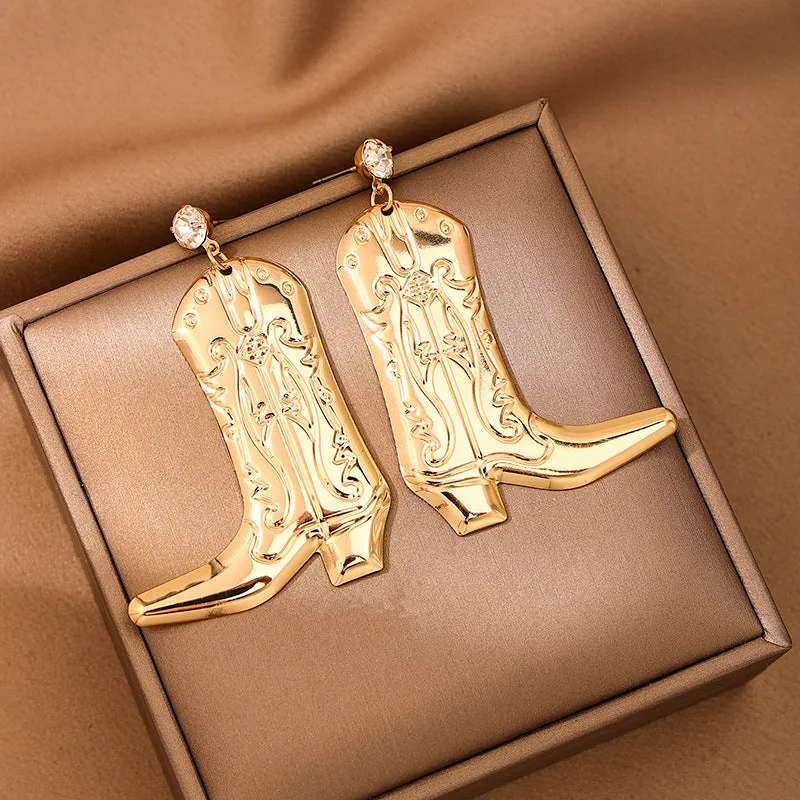 Wholesale 1 Pair Fashion Creative Metal Western Cowboy Boots Pendant Women Earrings