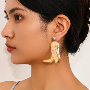Wholesale 1 Pair Fashion Creative Metal Western Cowboy Boots Pendant Women Earrings