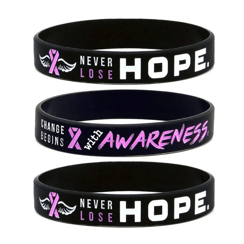 Wholesale 1000pcs Caring for Womens Health Pink Ribbon Promotion Prevention Awareness Breast Gland Silicone Bracelet