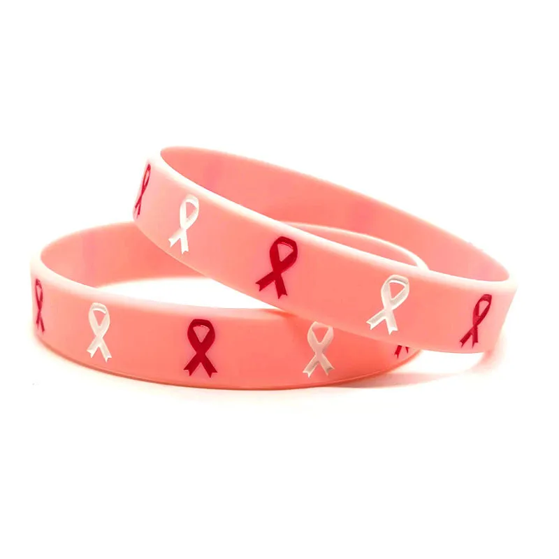 Wholesale 1000pcs Caring for Womens Health Pink Ribbon Promotion Prevention Awareness Breast Gland Silicone Bracelet