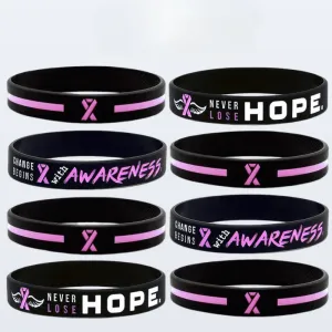 Wholesale 1000pcs Caring for Womens Health Pink Ribbon Promotion Prevention Awareness Breast Gland Silicone Bracelet