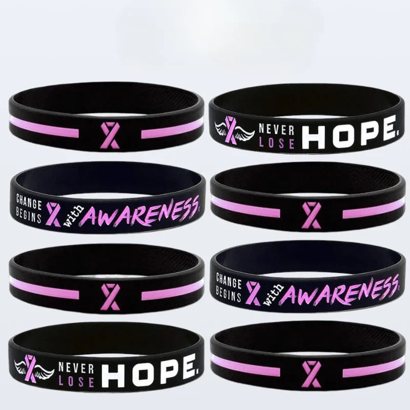 Wholesale 1000pcs Caring for Womens Health Pink Ribbon Promotion Prevention Awareness Breast Gland Silicone Bracelet