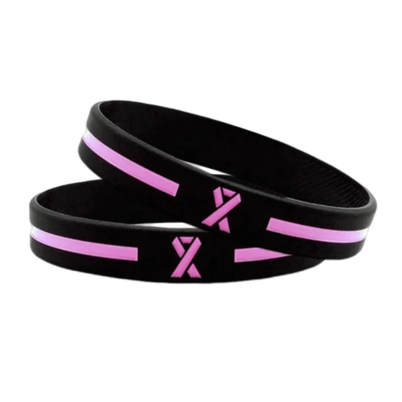 Wholesale 1000pcs Caring for Womens Health Pink Ribbon Promotion Prevention Awareness Breast Gland Silicone Bracelet