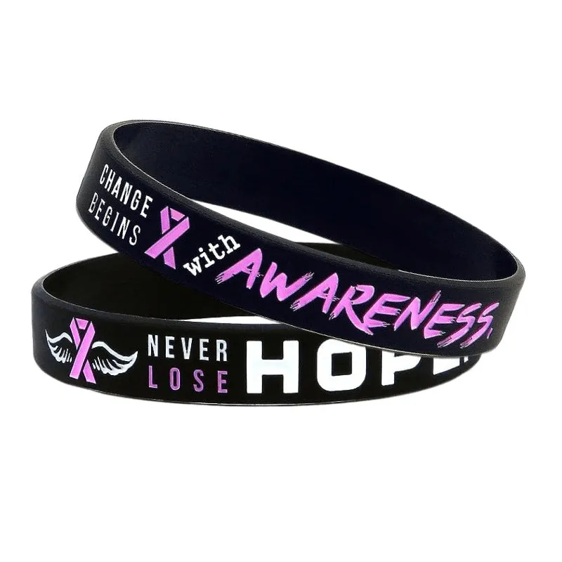 Wholesale 1000pcs Caring for Womens Health Pink Ribbon Promotion Prevention Awareness Breast Gland Silicone Bracelet