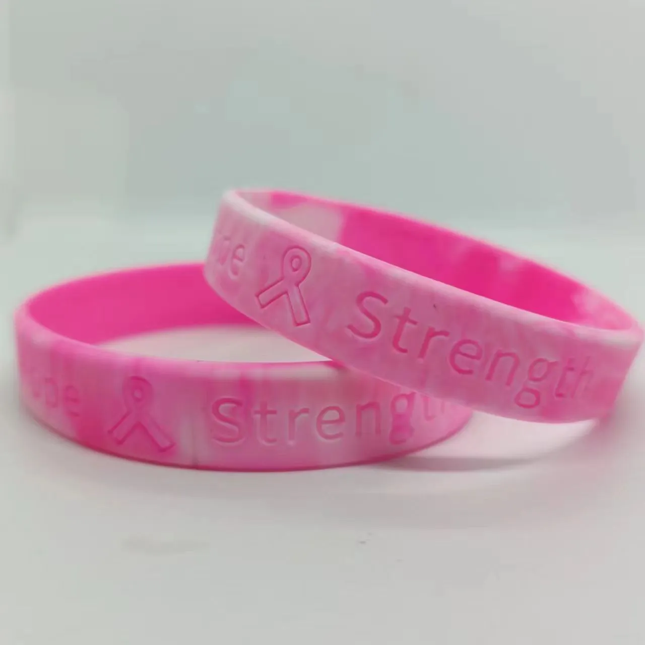 Wholesale 1000pcs Caring for Womens Health Pink Ribbon Promotion Prevention Awareness Breast Gland Silicone Bracelet
