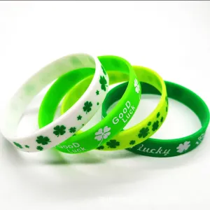 Wholesale 100pcs Lucky Four Leaf Clover Sports Basketball Silicone Bracelet
