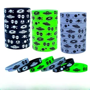 Wholesale 100PCS Space Theme Planet Galaxy Alien Spacecraft Silicone Bracelet