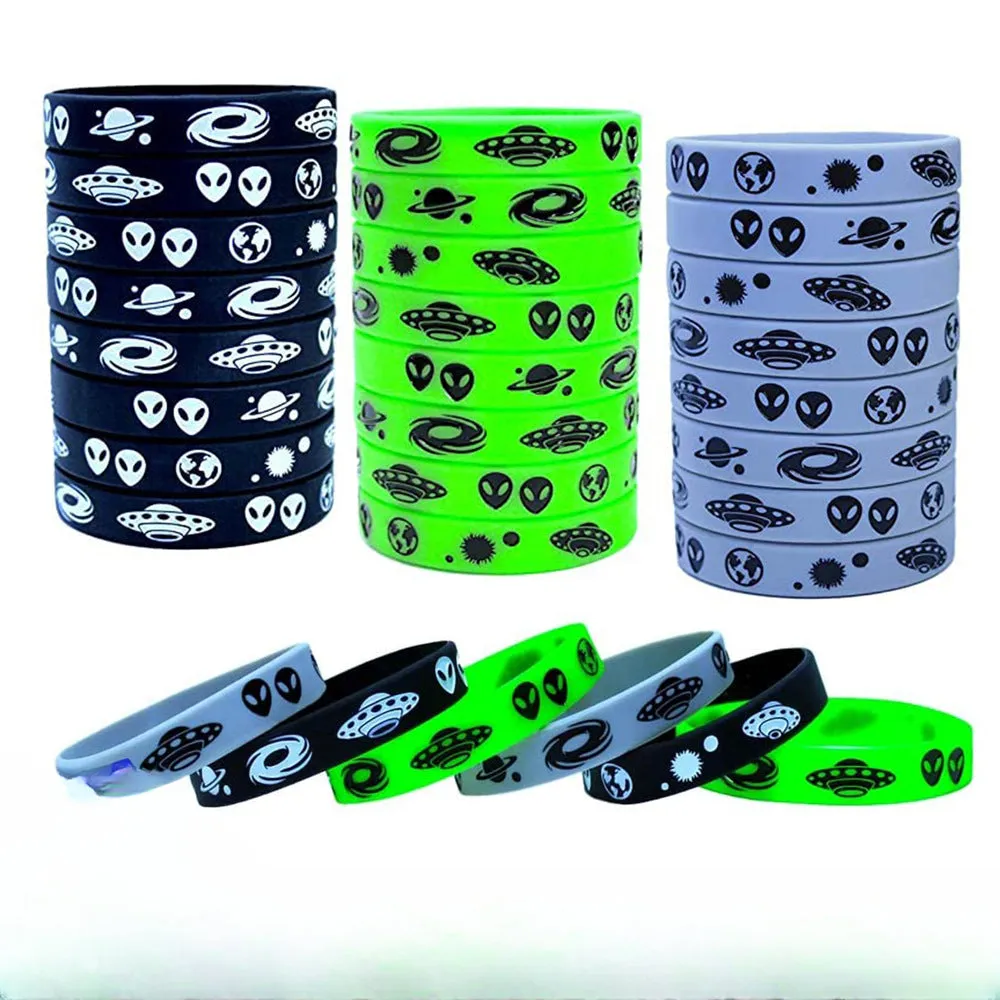 Wholesale 100PCS Space Theme Planet Galaxy Alien Spacecraft Silicone Bracelet
