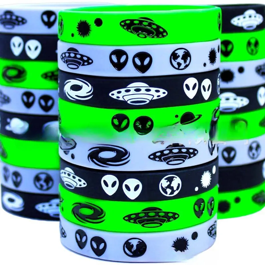 Wholesale 100PCS Space Theme Planet Galaxy Alien Spacecraft Silicone Bracelet