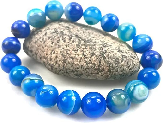 Wholesale 10mm Blue Agate Blue Crystal Bracelet