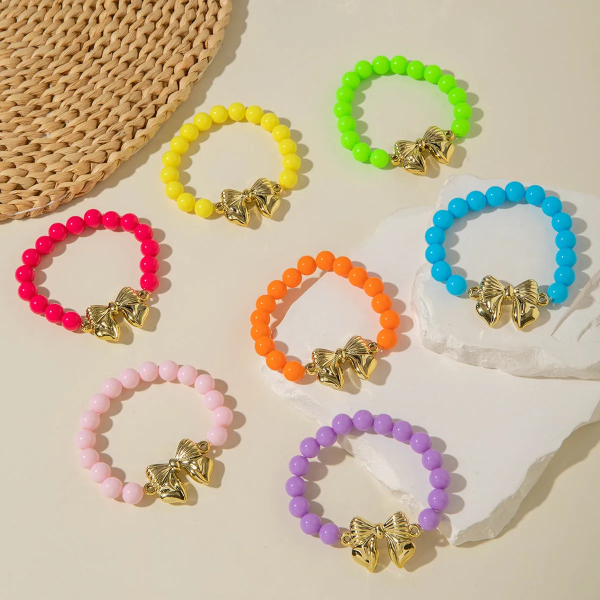 Wholesale 10pcs Summer Dopamine Colorful Bow Acrylic Bracelet