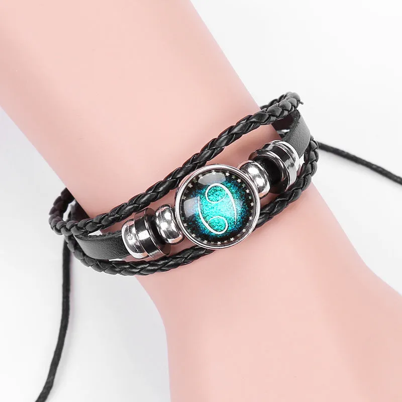 Wholesale 12 Constellations Vintage Weave Sky Leather Bracelet