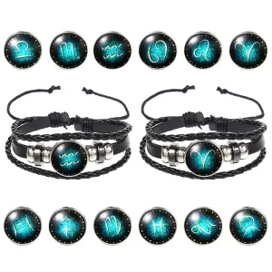 Wholesale 12 Constellations Vintage Weave Sky Leather Bracelet