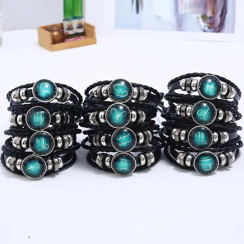 Wholesale 12 Constellations Vintage Weave Sky Leather Bracelet