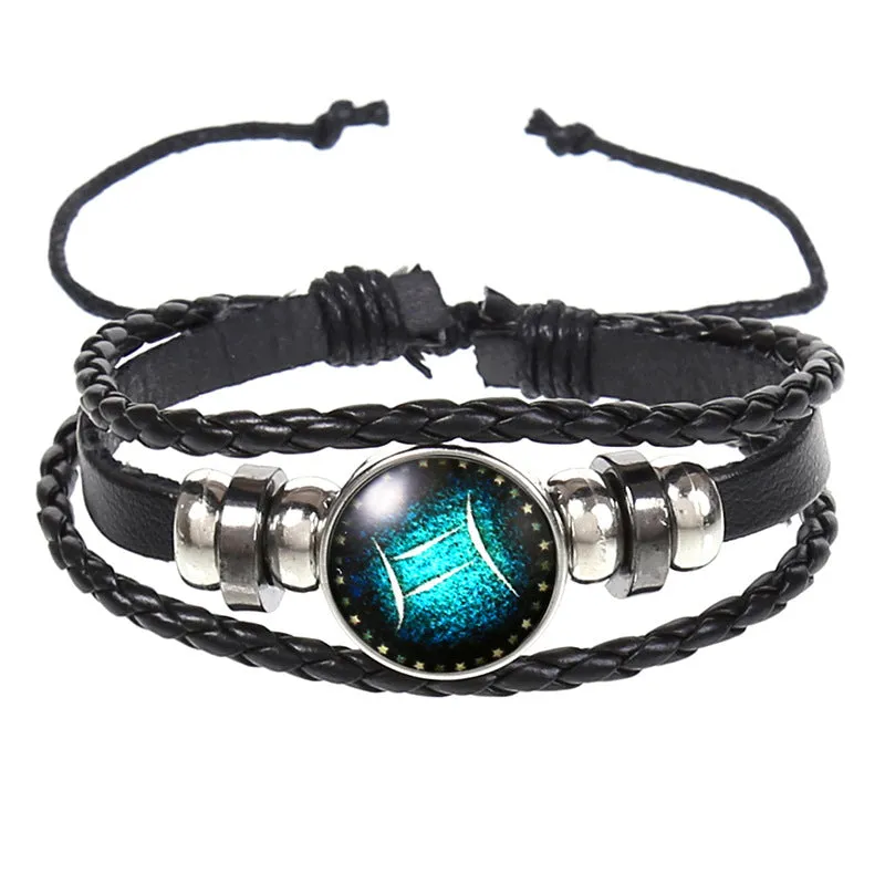 Wholesale 12 Constellations Vintage Weave Sky Leather Bracelet