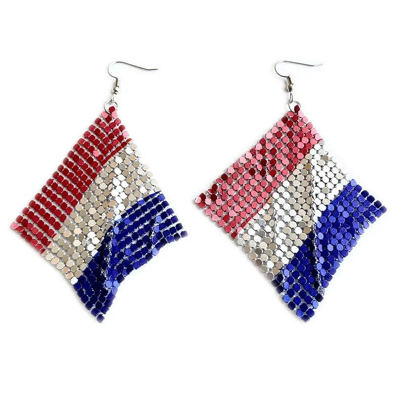 Wholesale 12pairs/pack American Flag Rainbow Leopard Print Metal Mesh Earrings
