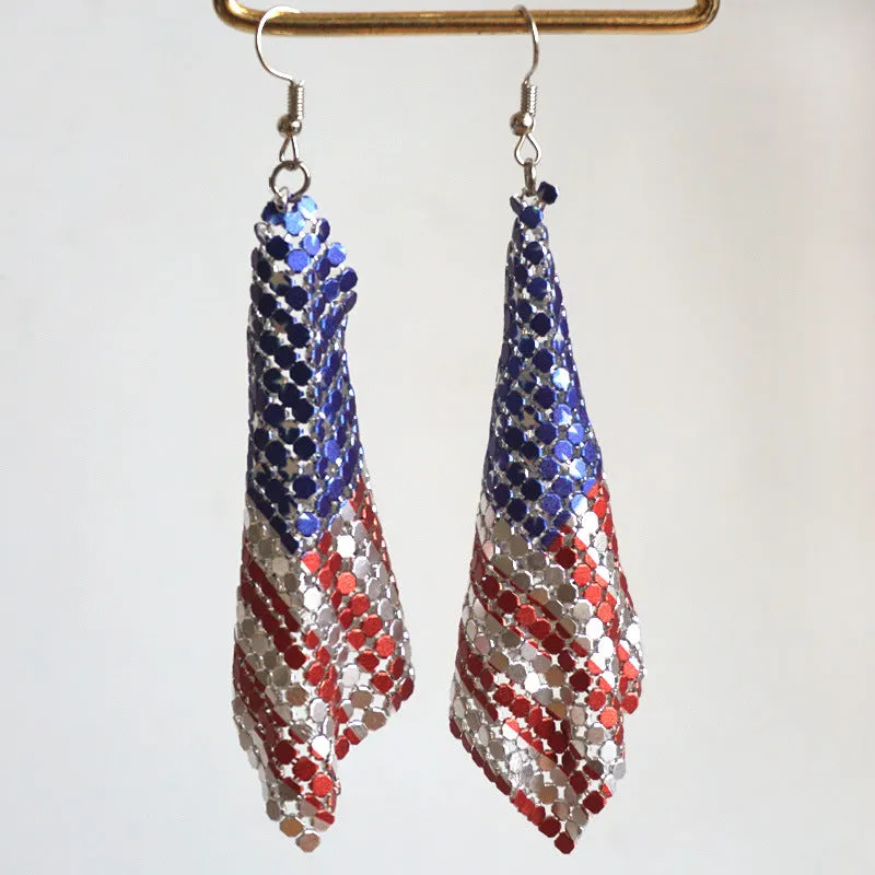 Wholesale 12pairs/pack American Flag Rainbow Leopard Print Metal Mesh Earrings