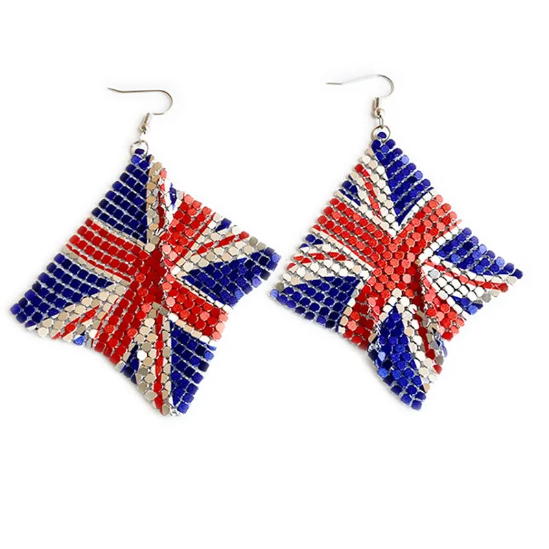 Wholesale 12pairs/pack American Flag Rainbow Leopard Print Metal Mesh Earrings