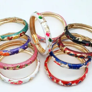 Wholesale 12pcs Cloisonne Children's and Adult's Thin and Wide Flower Bracelets