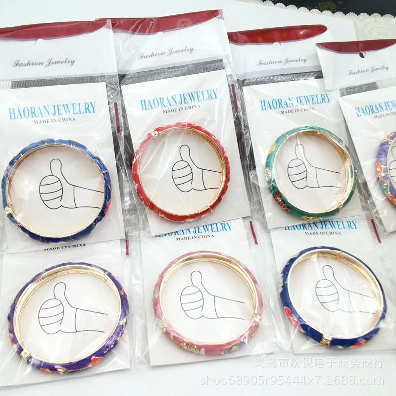 Wholesale 12pcs Cloisonne Children's and Adult's Thin and Wide Flower Bracelets