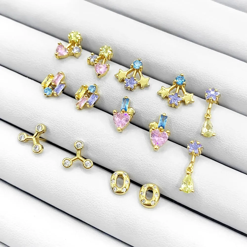 Wholesale 12PCS Geometric Zirconium Copper Earrings