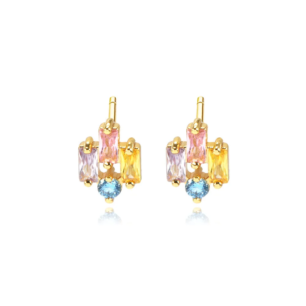 Wholesale 12PCS Geometric Zirconium Copper Earrings