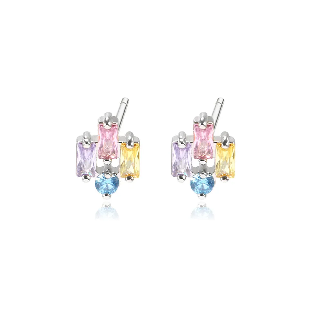 Wholesale 12PCS Geometric Zirconium Copper Earrings