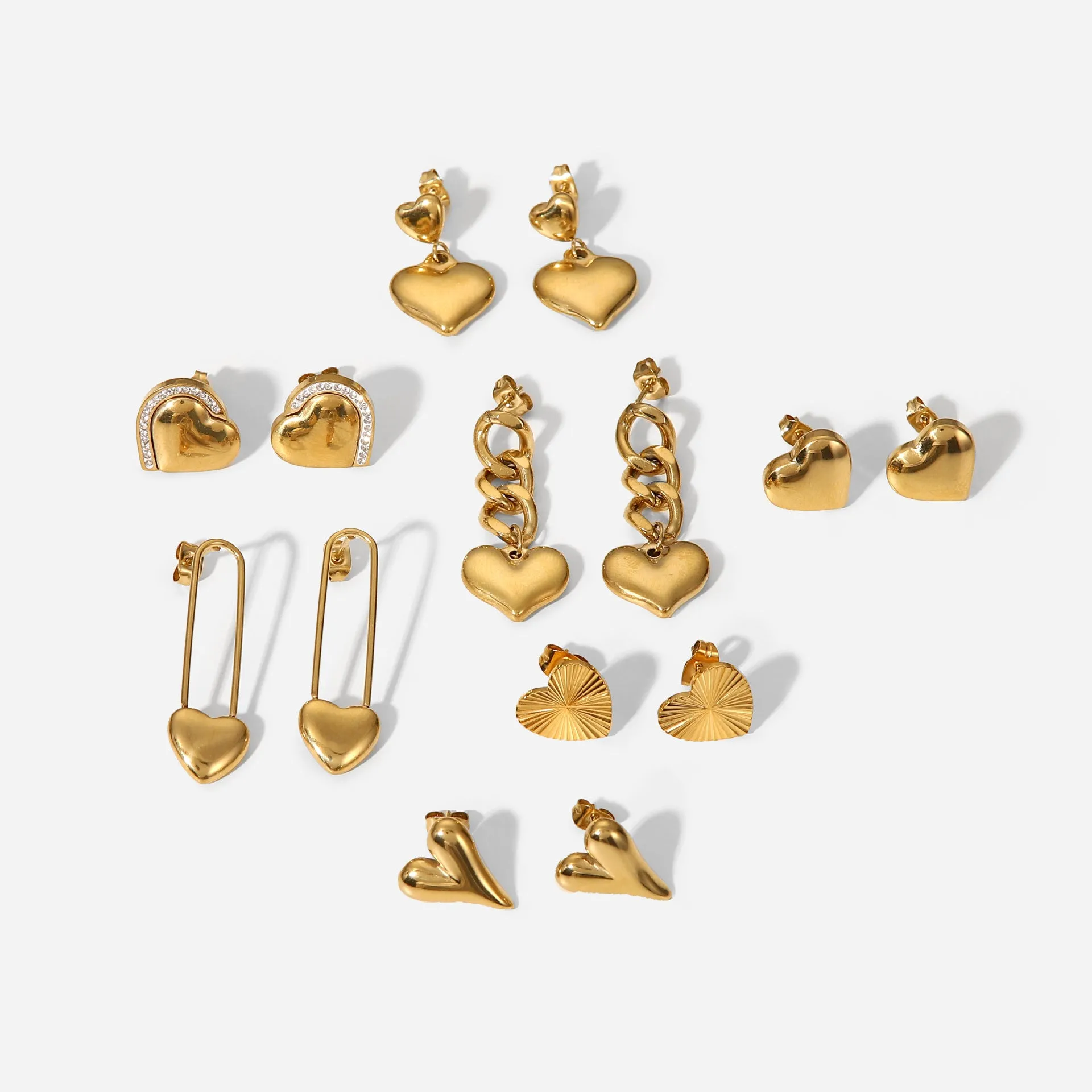Wholesale 14K Gold Heart Shaped Stainless Steel Earrings