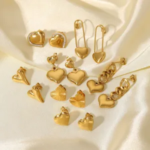 Wholesale 14K Gold Heart Shaped Stainless Steel Earrings