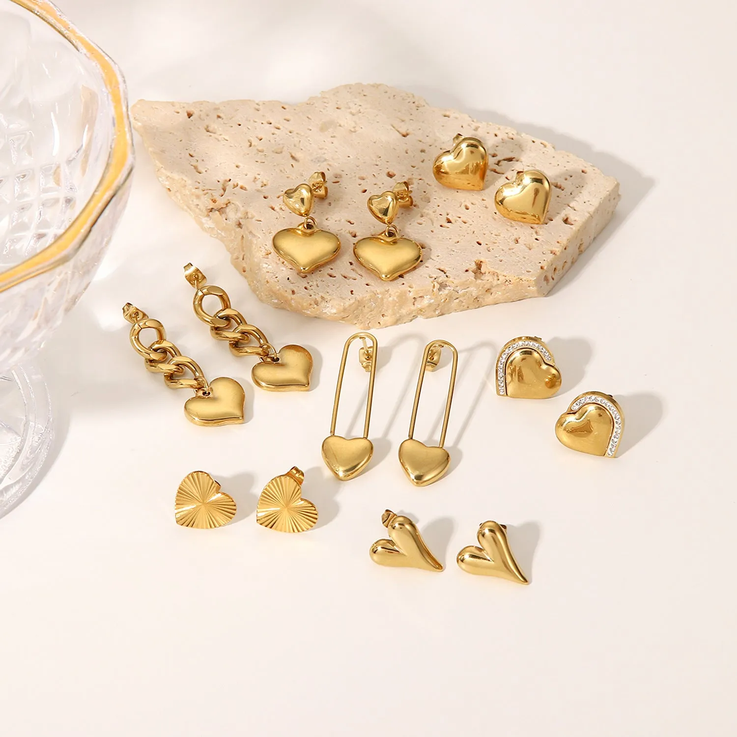 Wholesale 14K Gold Heart Shaped Stainless Steel Earrings
