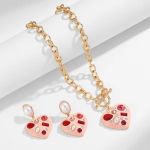 Wholesale 15PCS Valentine's Day Series Love Drops Oil Necklace and Earrings Set