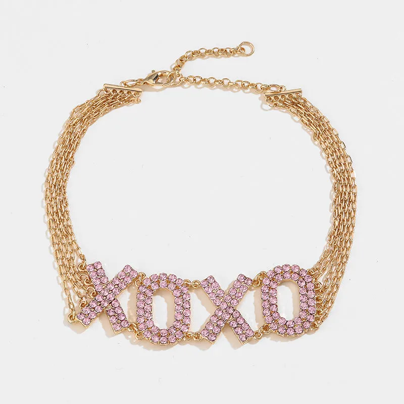 Wholesale 15PCS Valentine's Day Series Pink XOXO Necklace and Earrings Set