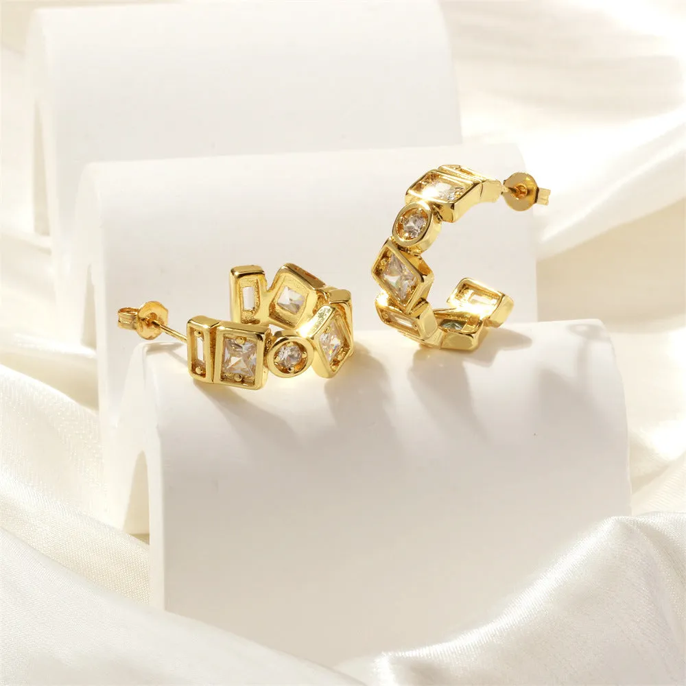 Wholesale 18K Copper Gold Plated Zircon C-shaped Earrings